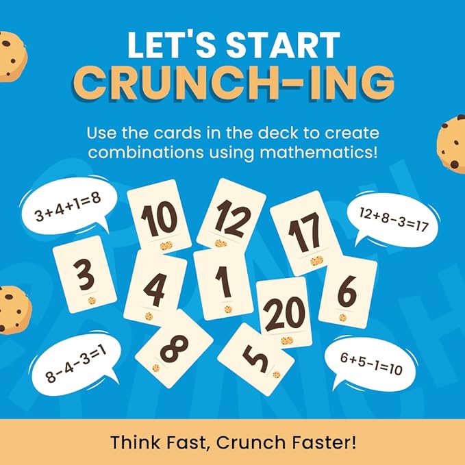 Fletter Crunch Math Card Game for Kids - Fast-Paced Addition & Subtraction Card Game, Mental Math Game for Family Game Night, Gift for Boys & Girls Ages 8, 9, 10, 11, 12 Years (2–4 Players)