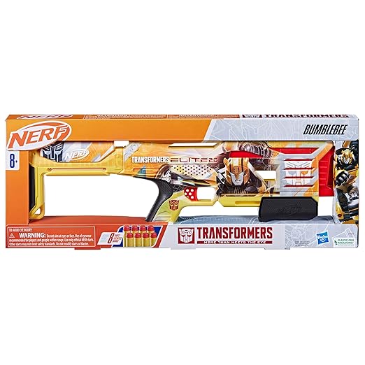 Nerf Transformers Bumblebee Dart Blaster, 8 Nerf Elite Darts, Pump Action, Toy Foam Blasters for 8 Year Old Boys & Girls & Up