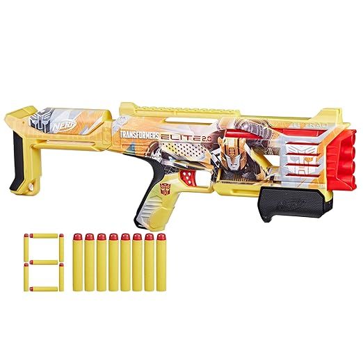 Nerf Transformers Bumblebee Dart Blaster, 8 Nerf Elite Darts, Pump Action, Toy Foam Blasters for 8 Year Old Boys & Girls & Up