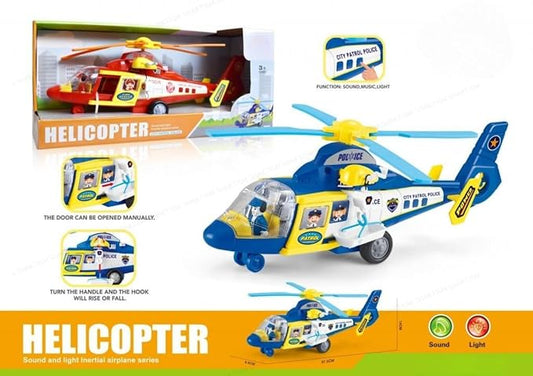 SHAKTISM City Patrol Police Helicopter Toy with Lights & Siren Sounds, Bump & Go Action, Rotating Blades, Fun Toy for Boys & Girls Ages 3+ (Blue)