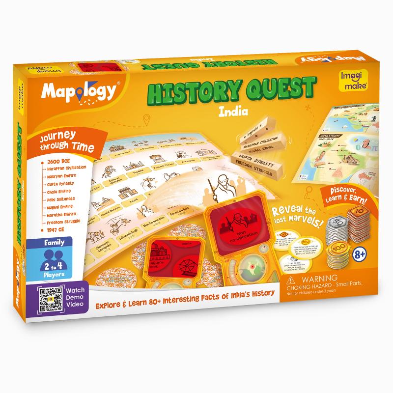 Imagimake Mapology History Quest – India | Historical Board Game | Explore 8 ERAS of Indian History with Discovery Lenses, Artefact Tokens, Ancient Dice |Educational Toy For Kids.| 8+Year