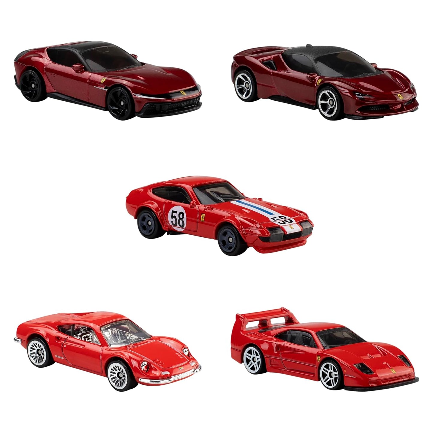Hot Wheels Toy Ferrari Cars, Die-Cast 5-Pack in 1:64 Scale, Officially Licensed Set of 5 Ferrari Collectible Vehicles