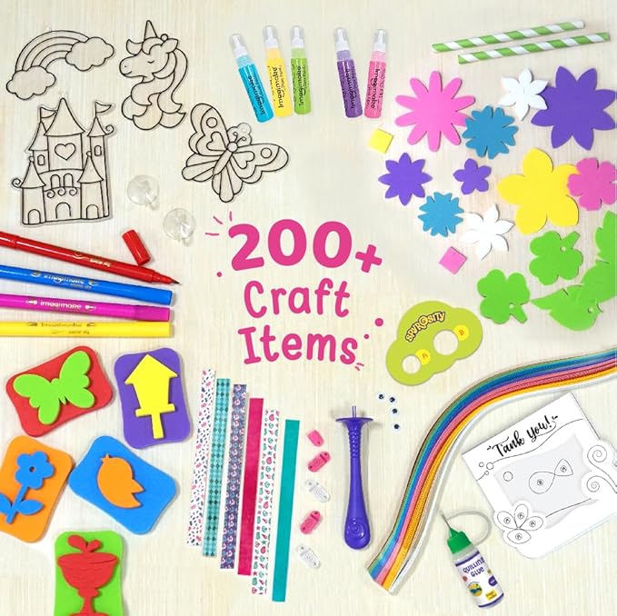 Imagimake Fabulous Craft Kit 5-in-1 Arts & Crafts Set for Kids Glass Painting, Paper Quilling, Stamp Art & More Fun DIY Gift for Girls Ages 5-9