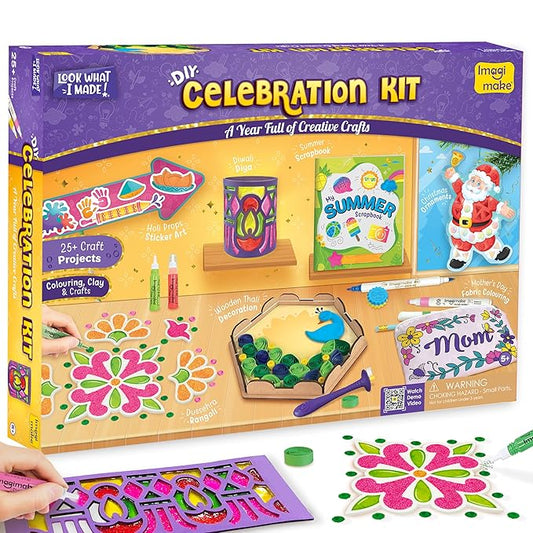 Imagimake Celebration Kit | 25+ Exciting Craft Projects for Kids | 500+ Craft Supplies | Art & Craft DIY Kit for Ages 5 to 12 | Great for Birthdays, School Projects & Travel, Multicolor
