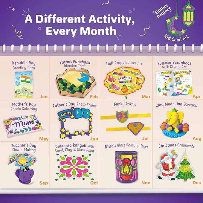 Imagimake Celebration Kit | 25+ Exciting Craft Projects for Kids | 500+ Craft Supplies | Art & Craft DIY Kit for Ages 5 to 12 | Great for Birthdays, School Projects & Travel, Multicolor