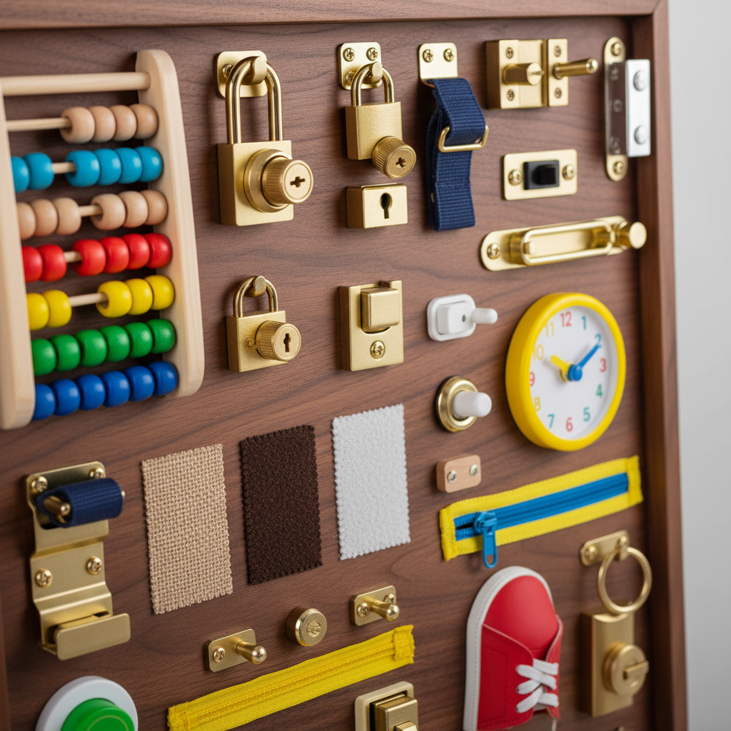 Close-up of busy board activities and features