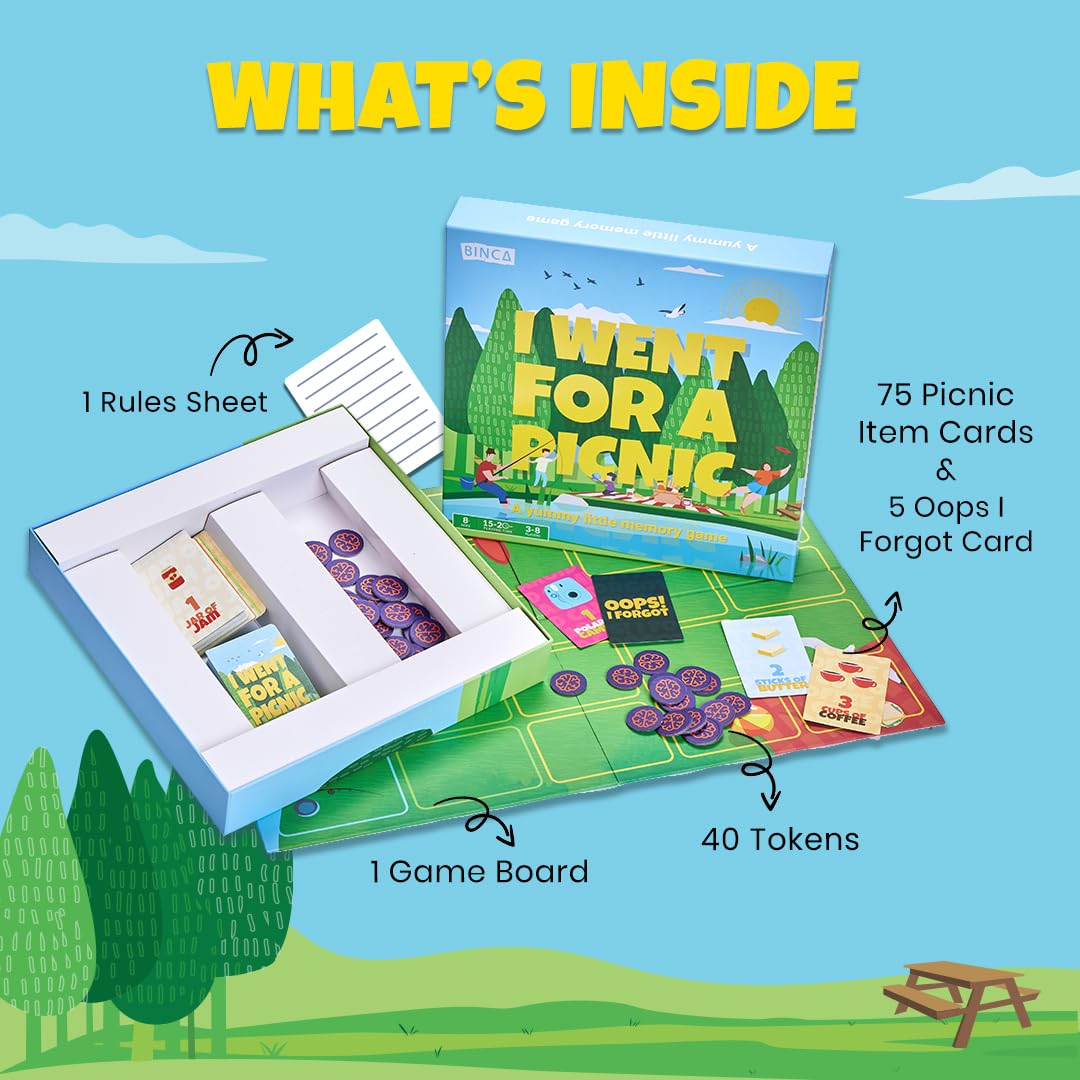 Board Game - I Went for a Picnic, Fun Memory Game for Kids Ages 6 and Up, Cognitive & Concentration Building, Gifts for Boys & Girls, 2-4 Players