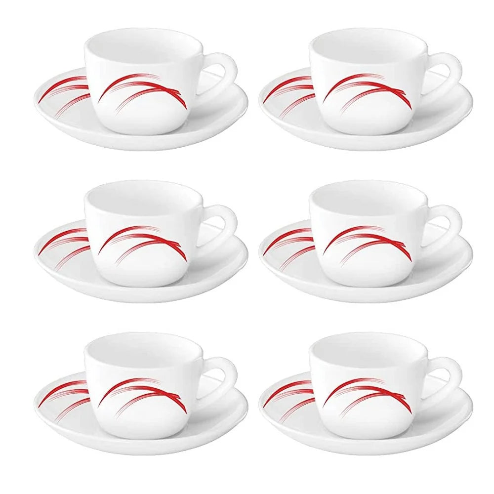 Larah by Borosil Red Stella Snack Set w Cups n Saucer 18 pcs