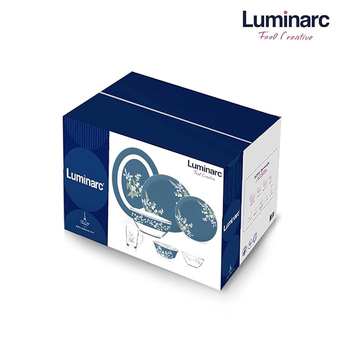 LUMINARC Pack of 33pcs sodalime Glass Made in United Arab Emirates(UAE) French Style Design Dinner Set Blue