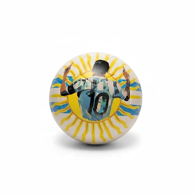 Littla Argentina Soccer Ball, Professional Football with Dynamic Messi Sun Ray Design, Blue and Yellow Color Pattern, Sports Training Equipment to Play on Both Natural and Artificial Grass Size - 5