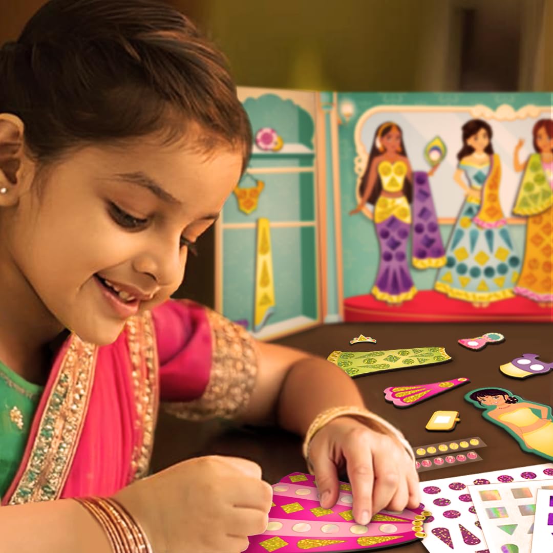 Imagimake DIY Magnetic Dress-Up Indian Princess |Pretend Play Toys for Girls|30 Magnetic Dresses & Accessories|Interchange & Create Unlimited Outfits|Birthday Gift for Girls Ages 3,4,5,6,7,Multicolour