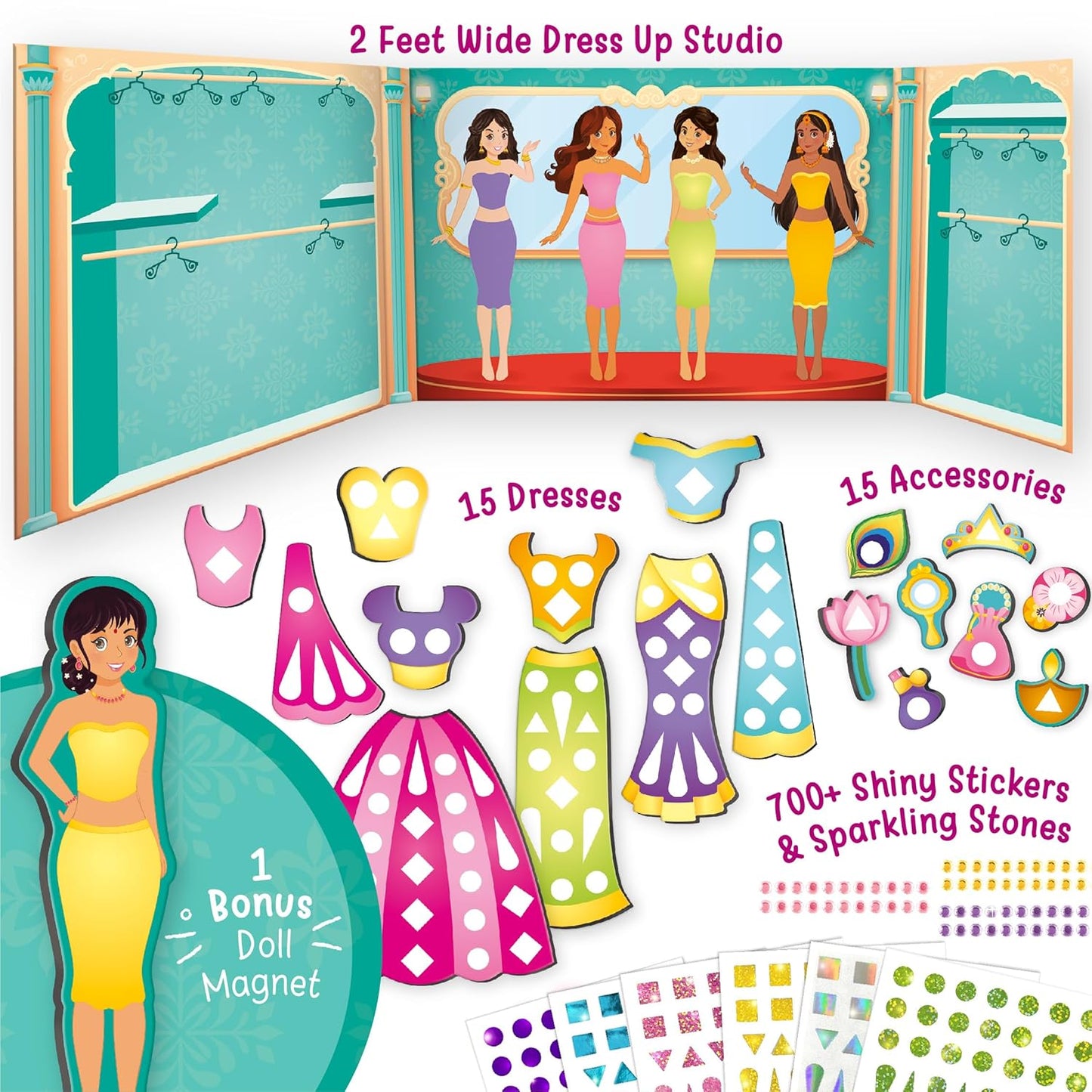 Imagimake DIY Magnetic Dress-Up Indian Princess |Pretend Play Toys for Girls|30 Magnetic Dresses & Accessories|Interchange & Create Unlimited Outfits|Birthday Gift for Girls Ages 3,4,5,6,7,Multicolour
