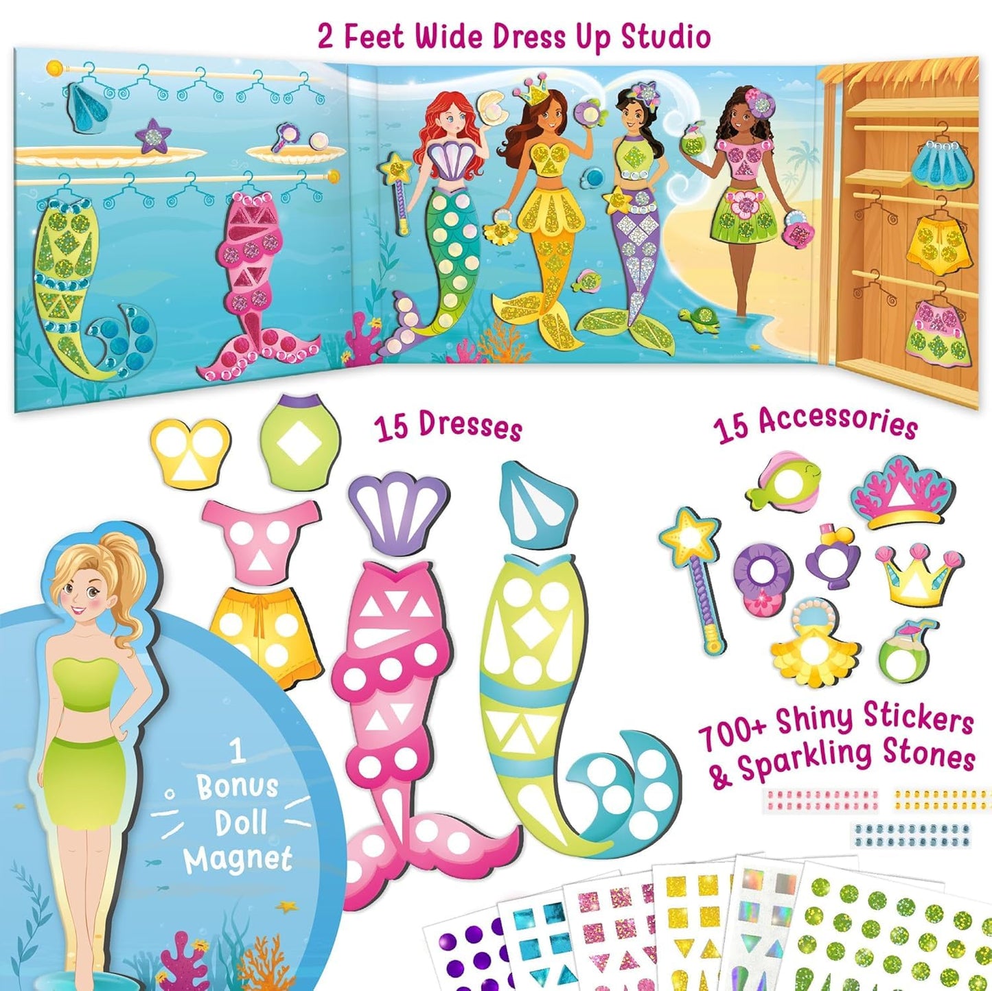 Imagimake DIY Magnetic Dress-Up Mermaid | Pretend Play Toys for Girls | 30 Magnetic Dresses & Accessories | Interchange & Create Unlimited Outfits | Birthday Gift for Girls Ages 3,4,5,6,7,Multicolour