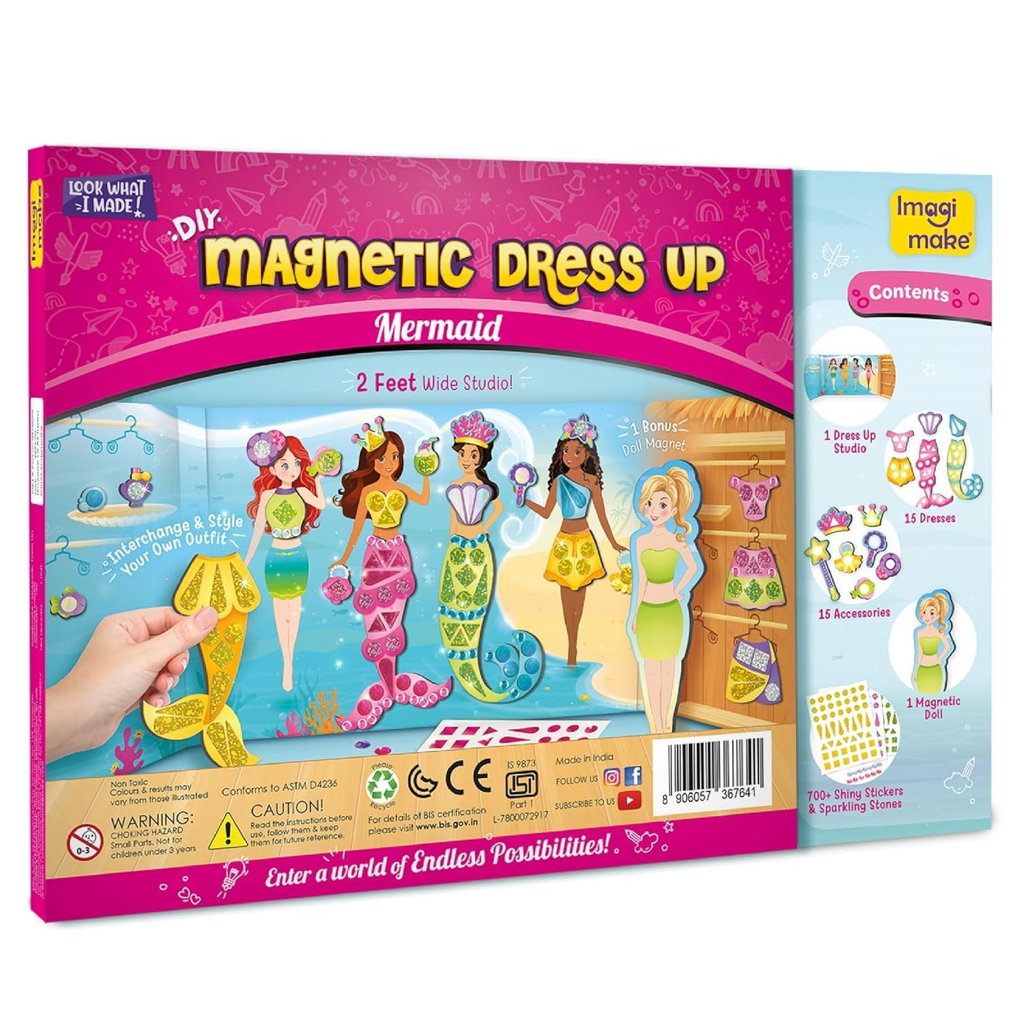 Imagimake DIY Magnetic Dress-Up Mermaid | Pretend Play Toys for Girls | 30 Magnetic Dresses & Accessories | Interchange & Create Unlimited Outfits | Birthday Gift for Girls Ages 3,4,5,6,7,Multicolour