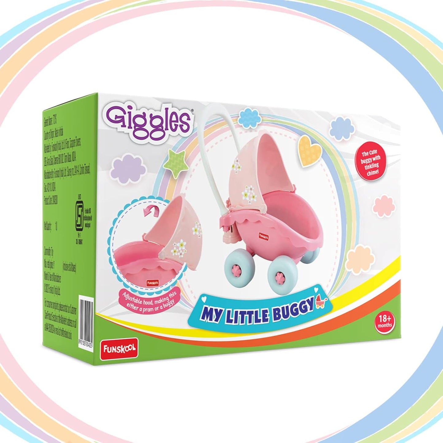 Giggles Funskool My Little Buggy, Adorable Pink Push & Drive Activity & Learning Toys for Babies, Toddlers, for Baby Girls, Encourage Walking, Improve Balance, Gift Set for Kids, Ages 18+ Months
