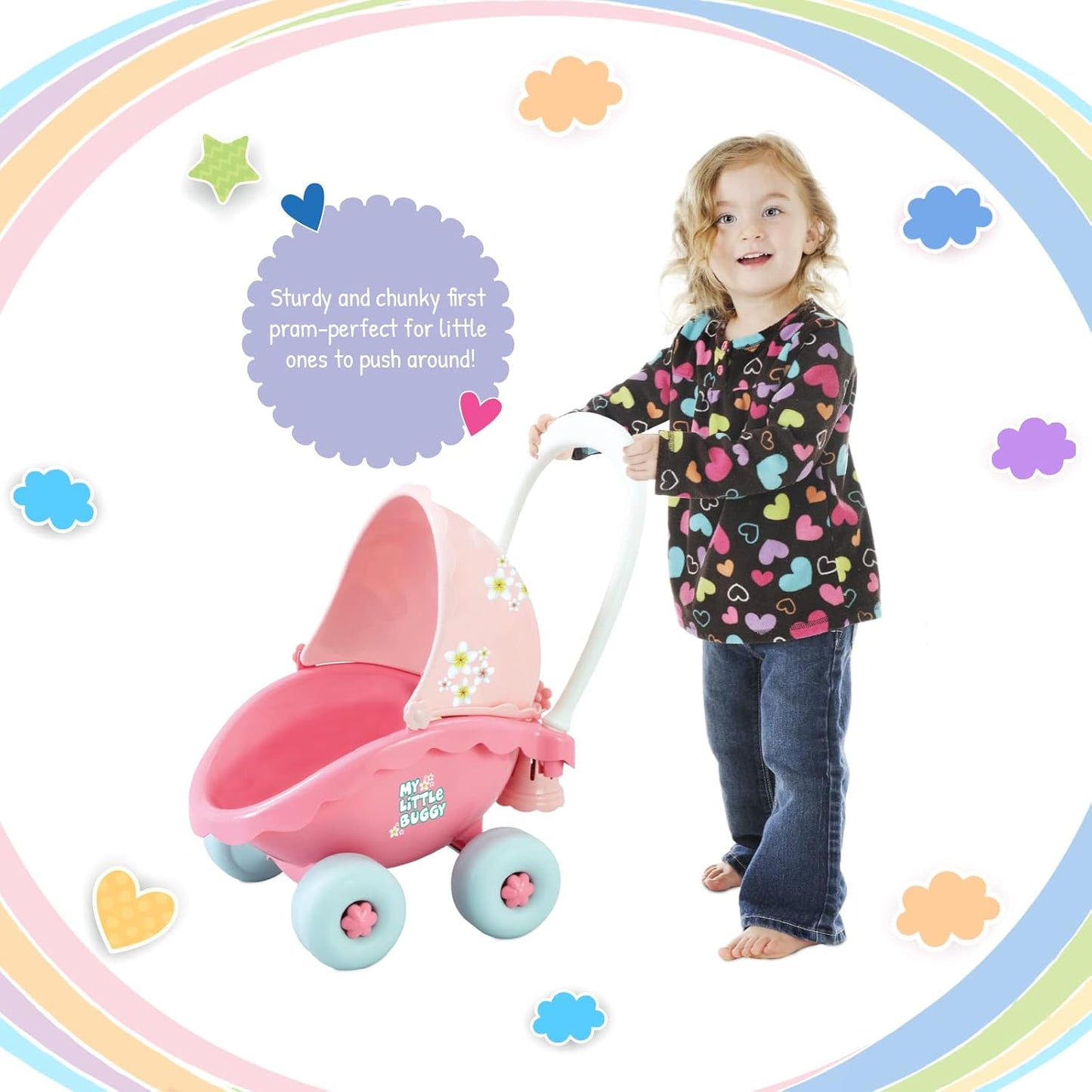 Giggles Funskool My Little Buggy, Adorable Pink Push & Drive Activity & Learning Toys for Babies, Toddlers, for Baby Girls, Encourage Walking, Improve Balance, Gift Set for Kids, Ages 18+ Months