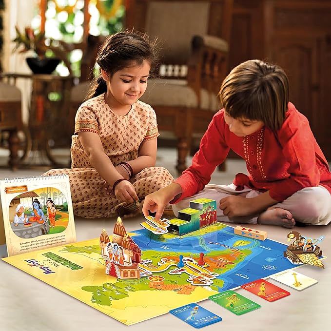 Imagimake Mapology Tales of Ramayana | 3-in-1 Fun Family Board Game | Magnetic Path Puzzle | Ramayana Storybook | Trump Cards| Gifts for Kids Age 8,9,10,11,12