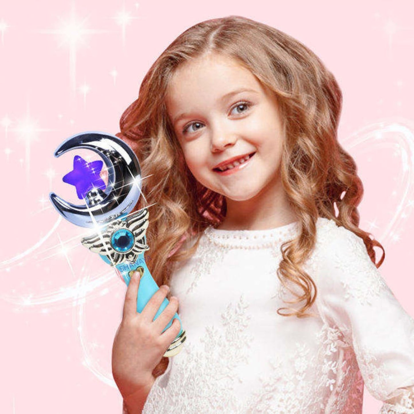 SHANAYA Plastic Electronic Magical Fairy Princess Wand Styling Stick with LED Flashing Lights, Music & Glossy Shine Toy, Multicolour, for 3 Years Old and Up