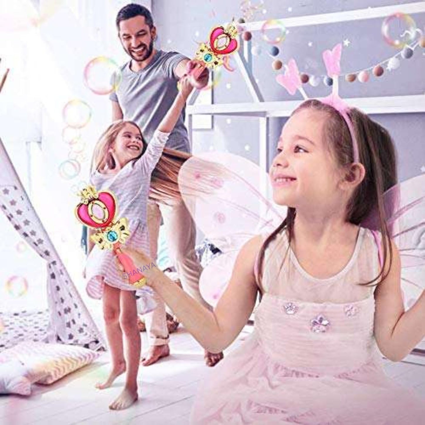 SHANAYA Plastic Electronic Magical Fairy Princess Wand Styling Stick with LED Flashing Lights, Music & Glossy Shine Toy, Multicolour, for 3 Years Old and Up