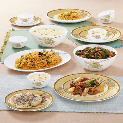 Larah by Borosil Yellow Sapphire 66 pcs  Dinner Set