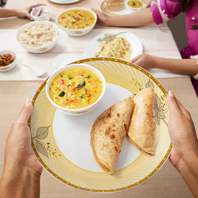 Larah by Borosil Yellow Sapphire 66 pcs  Dinner Set