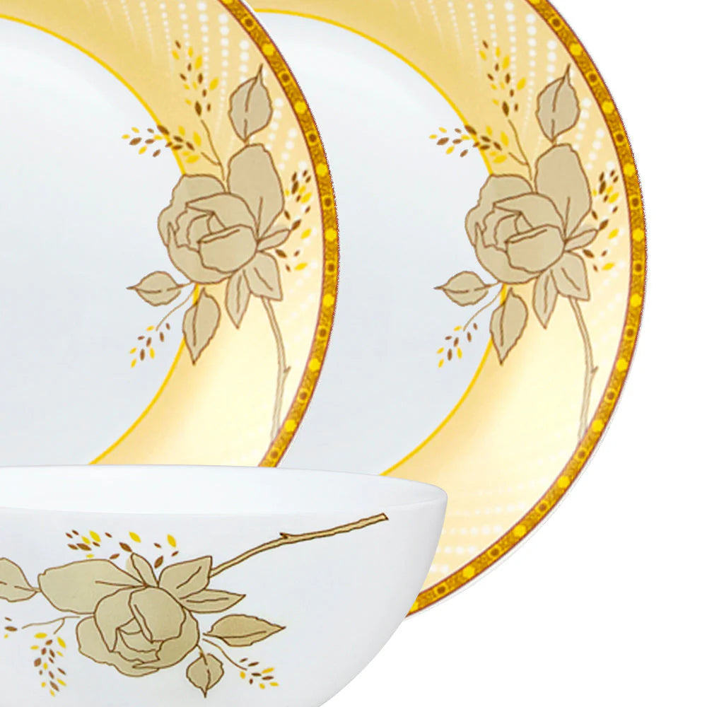 Larah by Borosil Yellow Sapphire 66 pcs  Dinner Set