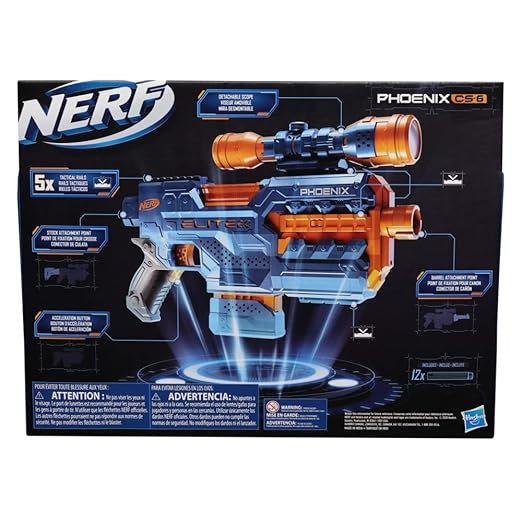 NERF Elite 2.0 Phoenix Cs-6 Motorized Blaster, 12 Darts, 6-Dart Clip, Scope, Tactical Rails, Multicolor
