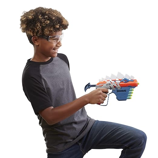 Nerf DinoSquad Stegosmash Dart Blaster, 4-Dart Storage, Pull-Back Priming Handle, 5 Official Darts, Dinosaur Design, Toys for Kids, Teens & Adults, Outdoor Toys for Boys and Girls Ages 8+
