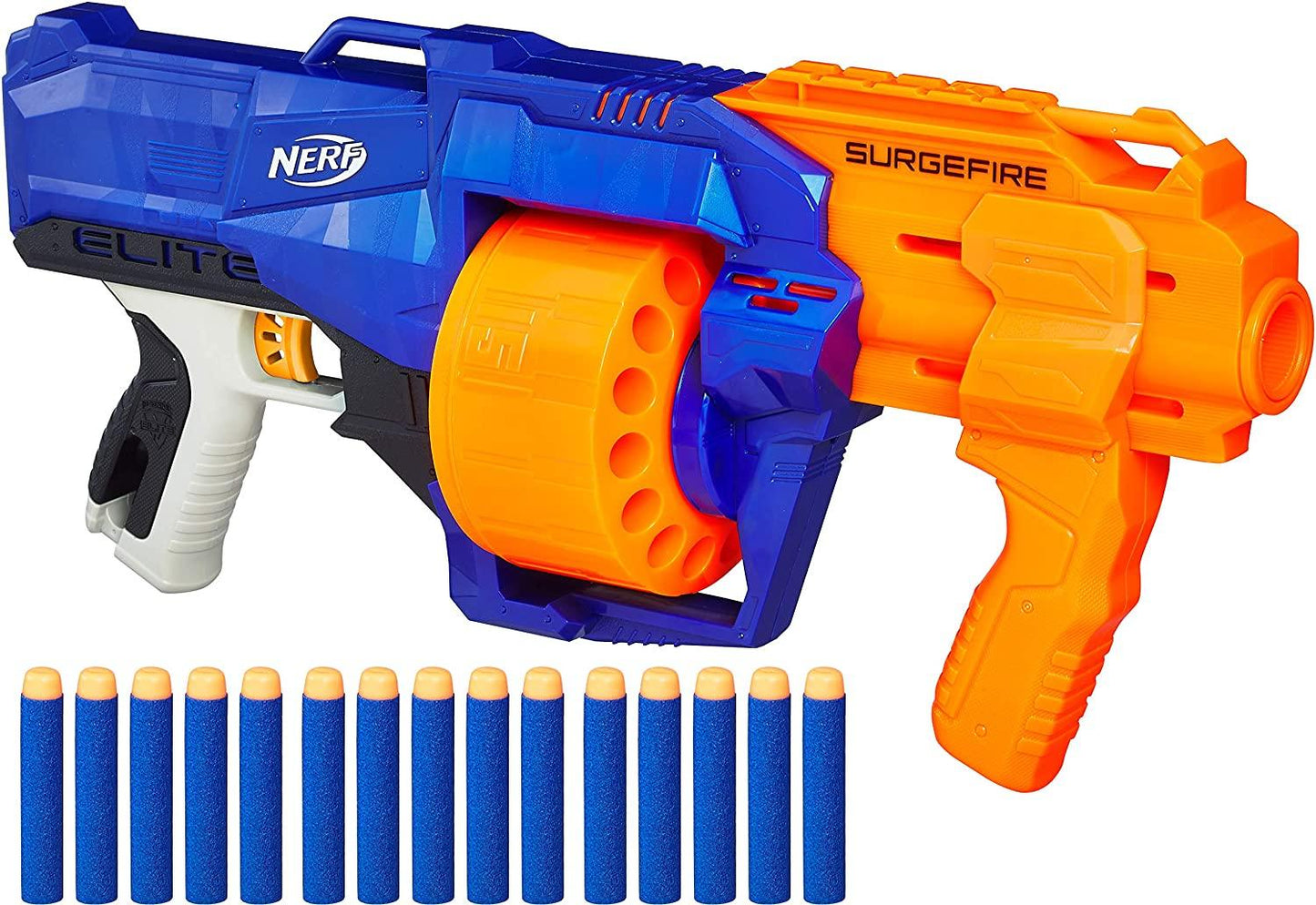 Nerf Elite Strike SurgeFire Blaster 15-Dart Rotating Drum, Slam Fire, Includes 15 Official Nerf Elite Darts for Children, Teens, Adults