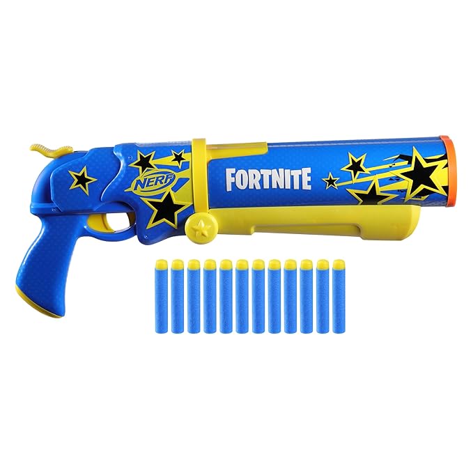 Nerf Fortnite Half Tone Hero Blaster, Bonus Code to Unlock Half Tone Hero Wrap in The Game, Break Open Loading, 12 Nerf Elite Darts, Fortnite Gifts