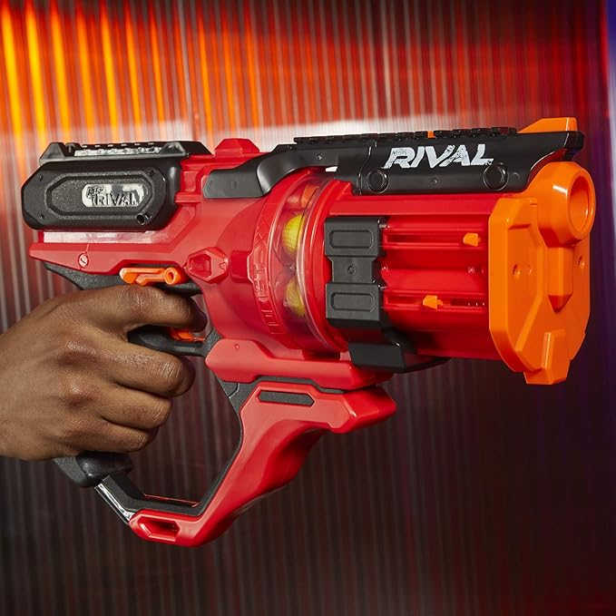 Nerf Rival Roundhouse XX-1500 Red Blaster,Clear Rotating Chamber Loads Rounds into Barrel,5 Integrated Magazines, 15 Nerf Rival Rounds