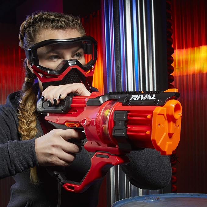 Nerf Rival Roundhouse XX-1500 Red Blaster,Clear Rotating Chamber Loads Rounds into Barrel,5 Integrated Magazines, 15 Nerf Rival Rounds