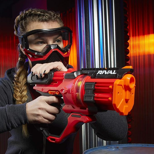 Nerf Rival Roundhouse XX-1500 Red Blaster,Clear Rotating Chamber Loads Rounds into Barrel,5 Integrated Magazines, 15 Nerf Rival Rounds