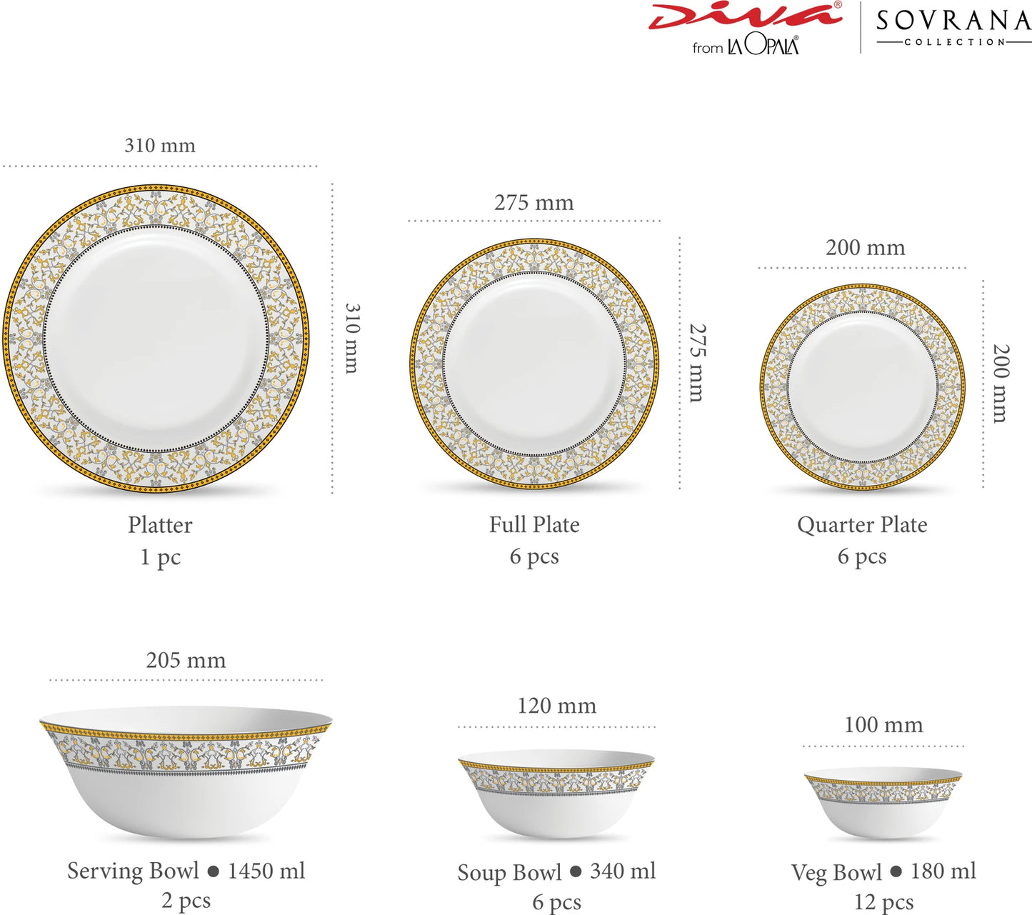 LaOpala Sovrana Moraccan Gold Opalware Dinner Set 33 pcs