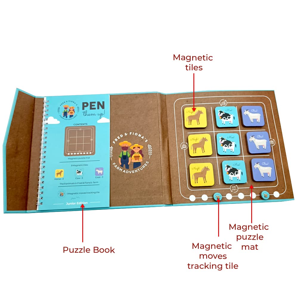 PELIKAS TOYZ Magnalogix Pen Them Up Junior Magnetic Board Games for Kids 4 to 7 Years Old Logical Thinking Mind Game Puzzle Educational Travel Toys and Brain Games Gifts for 5 Year Old Boys and Girls