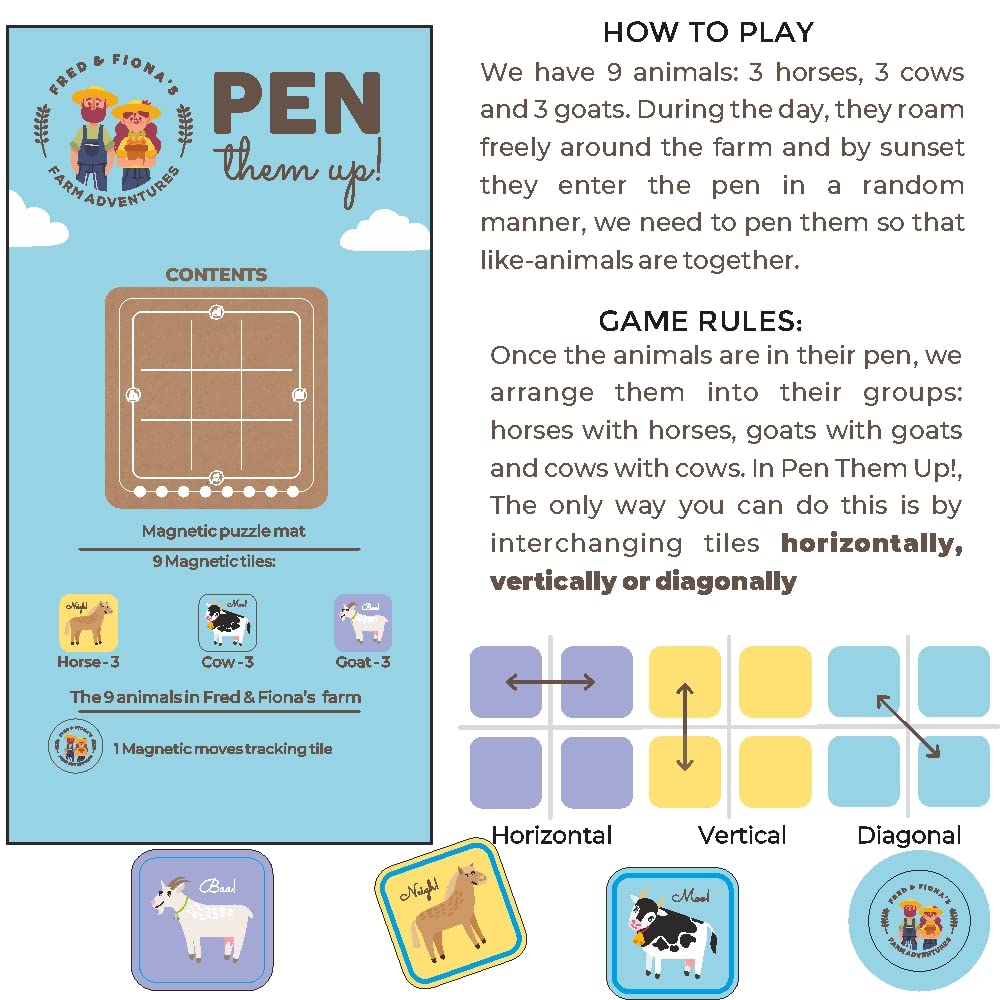 PELIKAS TOYZ Magnalogix Pen Them Up Junior Magnetic Board Games for Kids 4 to 7 Years Old Logical Thinking Mind Game Puzzle Educational Travel Toys and Brain Games Gifts for 5 Year Old Boys and Girls