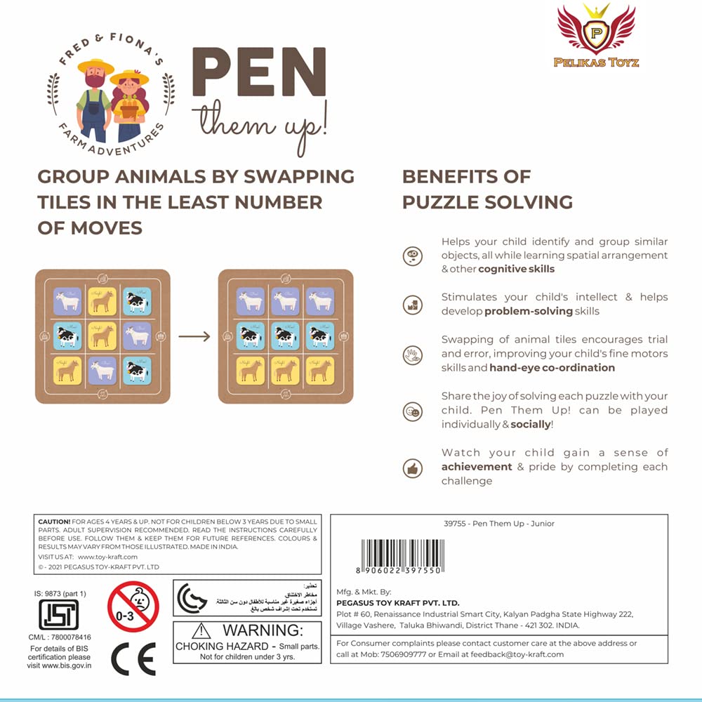PELIKAS TOYZ Magnalogix Pen Them Up Junior Magnetic Board Games for Kids 4 to 7 Years Old Logical Thinking Mind Game Puzzle Educational Travel Toys and Brain Games Gifts for 5 Year Old Boys and Girls