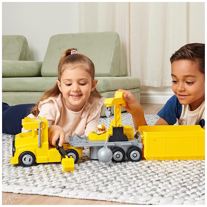 Paw Patrol Rubble Big Rig Vehicle with Collectible Action Figure|Playsets with Crane & Lights Sound Effects|Transformable Truck|Learning Education Activity Set|Birthday Gift for Kids 3+|Made in India