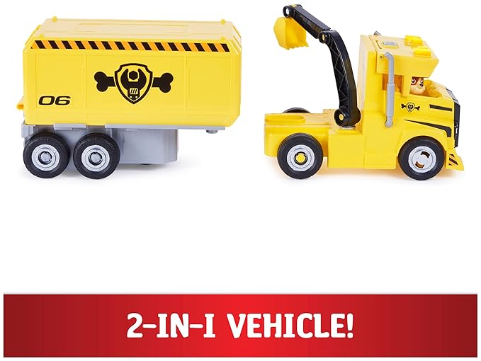 Paw Patrol Rubble Big Rig Vehicle with Collectible Action Figure|Playsets with Crane & Lights Sound Effects|Transformable Truck|Learning Education Activity Set|Birthday Gift for Kids 3+|Made in India