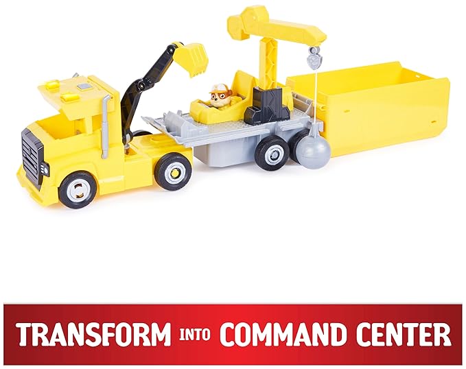 Paw Patrol Rubble Big Rig Vehicle with Collectible Action Figure|Playsets with Crane & Lights Sound Effects|Transformable Truck|Learning Education Activity Set|Birthday Gift for Kids 3+|Made in India