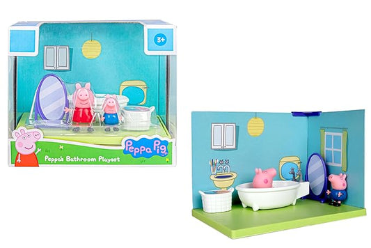 Peppa Pig and George's Bathroom Themed Preschool Toyset, Includes 2 Poseable Figures, Bathtime Accessories and Scene Cards, Toy for Girls and Boys Ages 3+