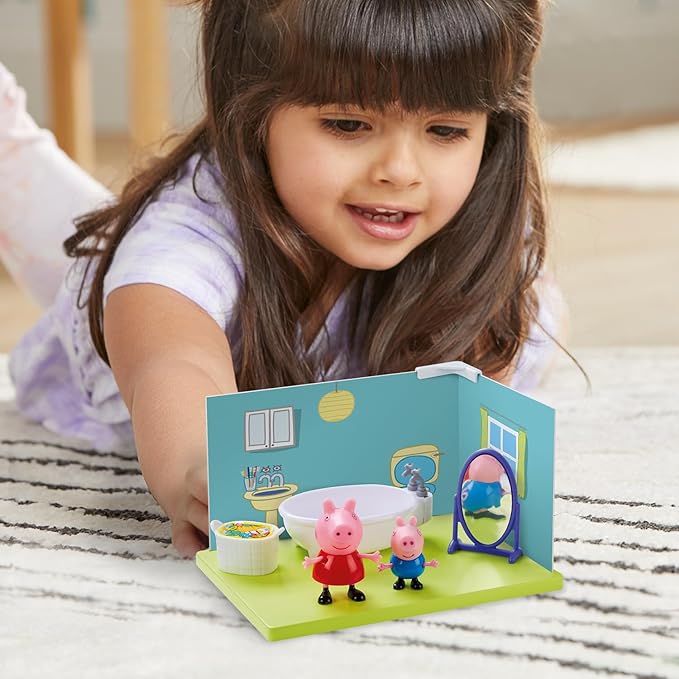 Peppa Pig and George's Bathroom Themed Preschool Toyset, Includes 2 Poseable Figures, Bathtime Accessories and Scene Cards, Toy for Girls and Boys Ages 3+