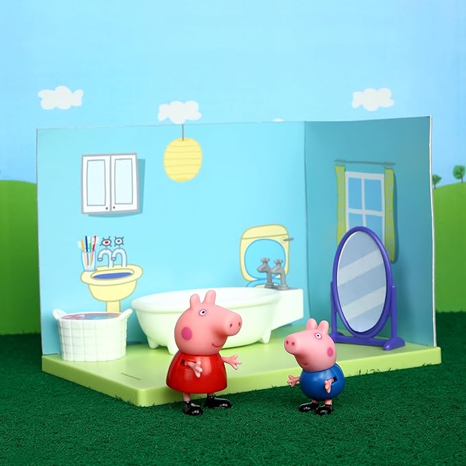 Peppa Pig and George's Bathroom Themed Preschool Toyset, Includes 2 Poseable Figures, Bathtime Accessories and Scene Cards, Toy for Girls and Boys Ages 3+