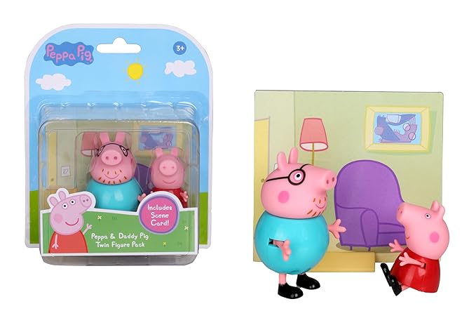 Peppa Pig and Daddy Pig Twin Figure Fun Pack Animal Figure Set with Two Poseable Figures and a Scene Card, Preschool Toy for Girls and Boys Ages 3 Birthday Gift Toys for Kids