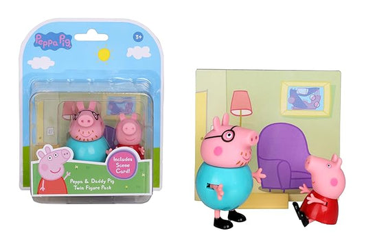 Peppa Pig and Daddy Pig Twin Figure Fun Pack Animal Figure Set with Two Poseable Figures and a Scene Card, Preschool Toy for Girls and Boys Ages 3 Birthday Gift Toys for Kids