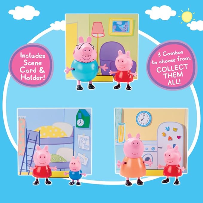 Peppa Pig and Daddy Pig Twin Figure Fun Pack Animal Figure Set with Two Poseable Figures and a Scene Card, Preschool Toy for Girls and Boys Ages 3 Birthday Gift Toys for Kids