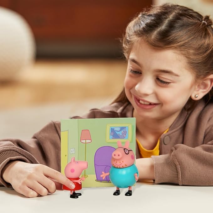 Peppa Pig and Daddy Pig Twin Figure Fun Pack Animal Figure Set with Two Poseable Figures and a Scene Card, Preschool Toy for Girls and Boys Ages 3 Birthday Gift Toys for Kids