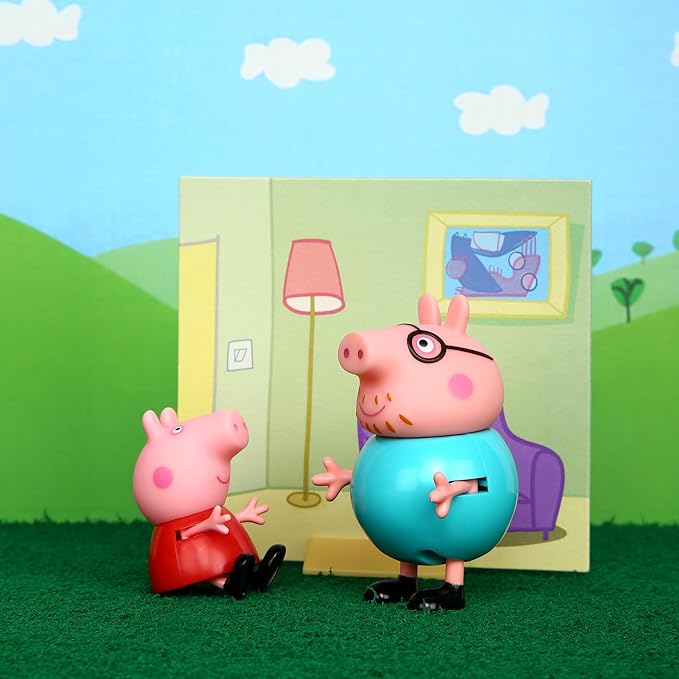 Peppa Pig and Daddy Pig Twin Figure Fun Pack Animal Figure Set with Two Poseable Figures and a Scene Card, Preschool Toy for Girls and Boys Ages 3 Birthday Gift Toys for Kids