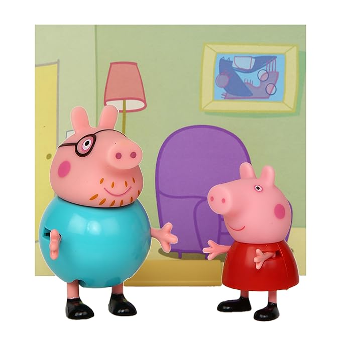 Peppa Pig and Daddy Pig Twin Figure Fun Pack Animal Figure Set with Two Poseable Figures and a Scene Card, Preschool Toy for Girls and Boys Ages 3 Birthday Gift Toys for Kids
