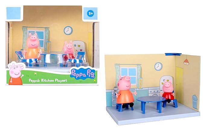Peppa Pig Kitchen Themed Preschool Toy with Mummy Pig, Includes 2 Poseable Figures, Accessories and Scene Cards Playset, Ages 3 Birthday Gift Toys for Kids,Playsets
